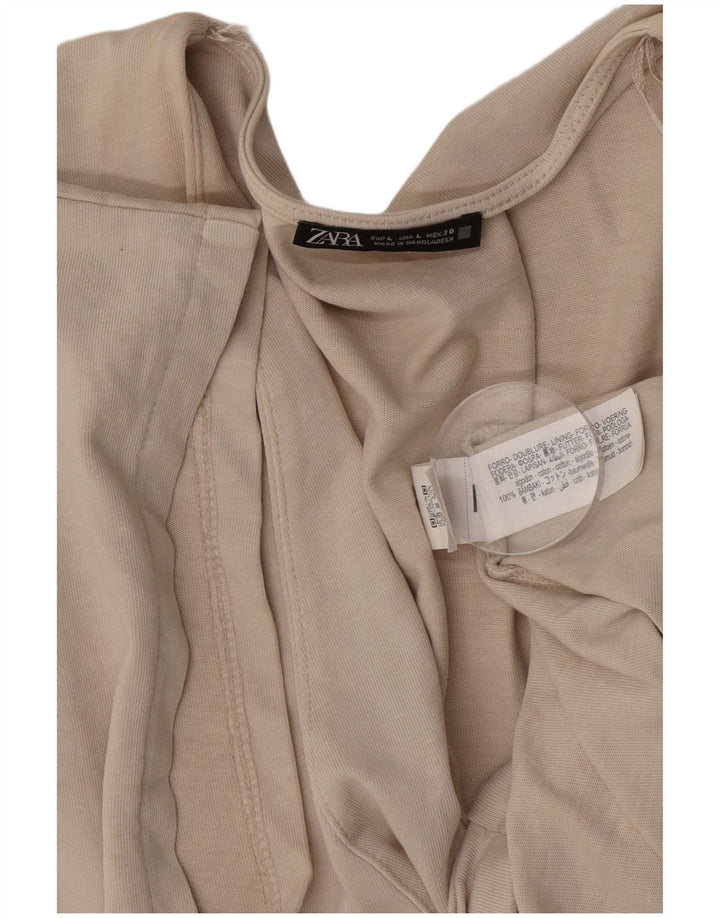 Zara Damen Wickelblusenoberteil UK 16 Large Beige Baumwolle