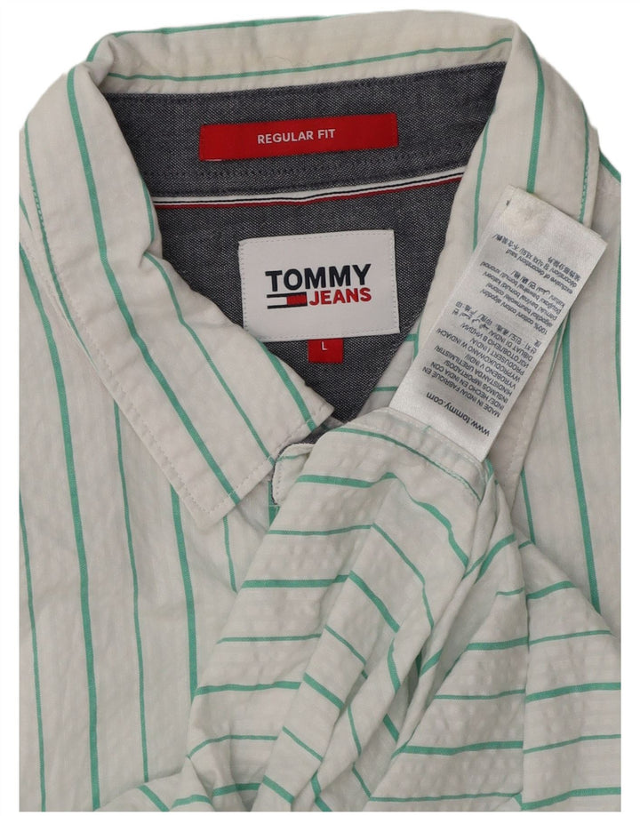 TOMMY HILFIGER Herren-Kurzarmhemd mit normaler Passform, groß, weiß gestreift