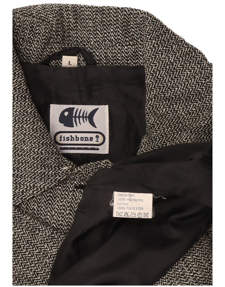 Fishbone Damenmantel UK 14 Großes schwarzes Fischgrätenmuster aus Acryl