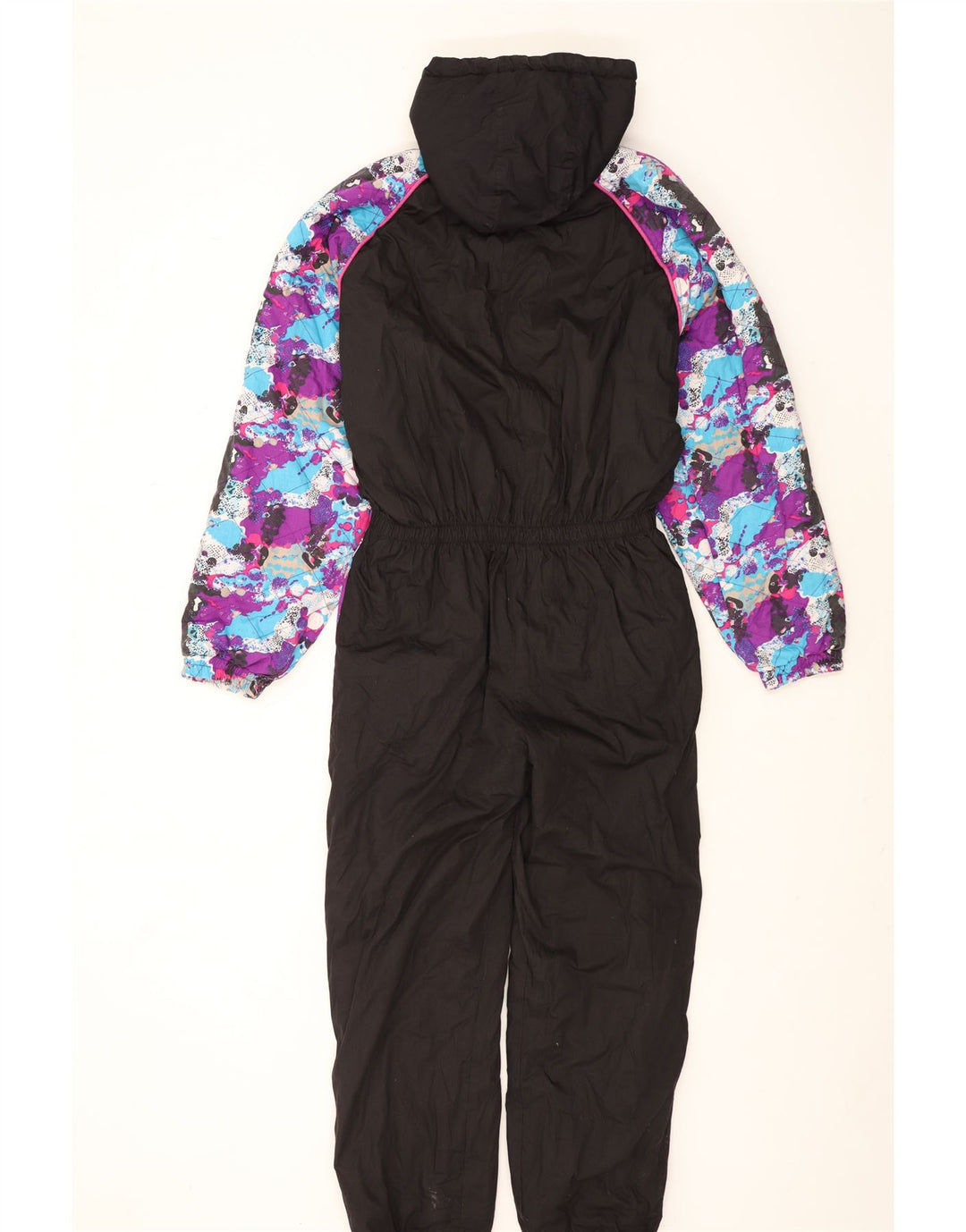 Vintage Herren-Skioverall mit Kapuze, Mittelschwarz, Farbblock-Polyester