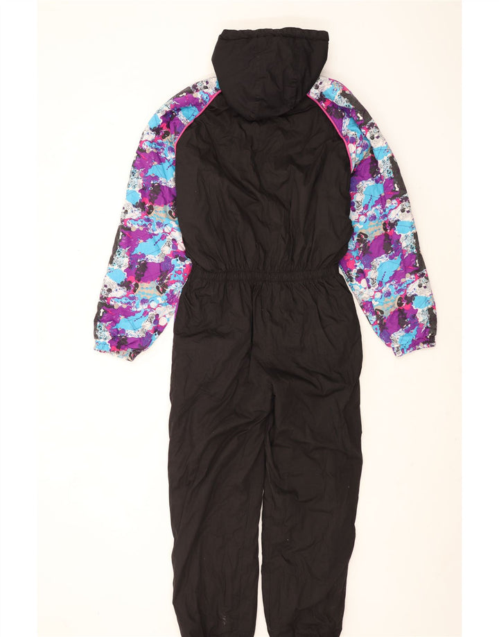 Vintage Herren-Skioverall mit Kapuze, Mittelschwarz, Farbblock-Polyester