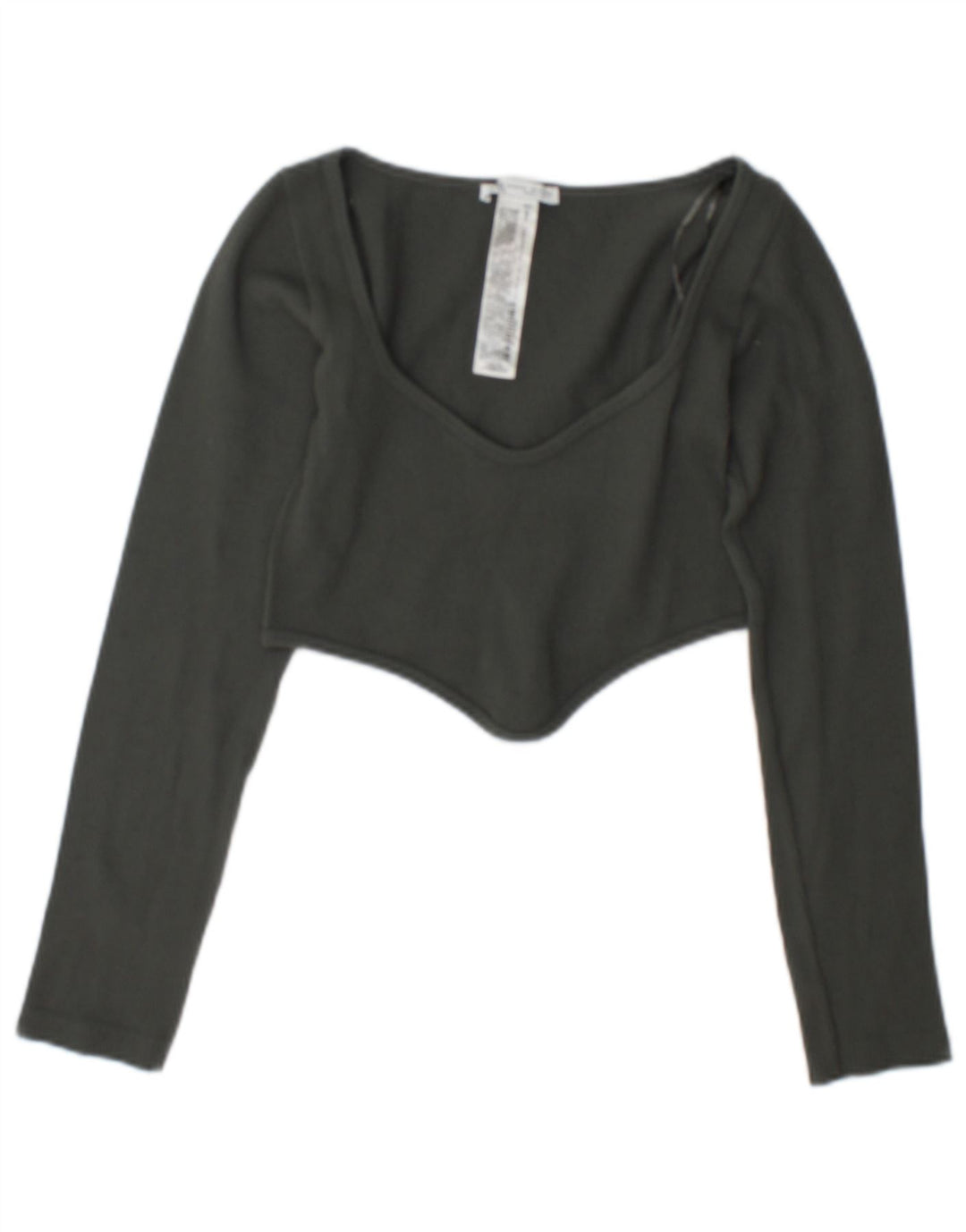 Zara Damen Langarm-Crop-Top UK 12 Mittelgrünes Polyamid