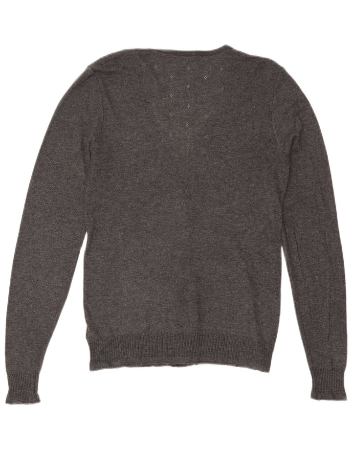 JIGSAW Damen-Cardigan-Pullover UK 12 Mittelgraues Polyester