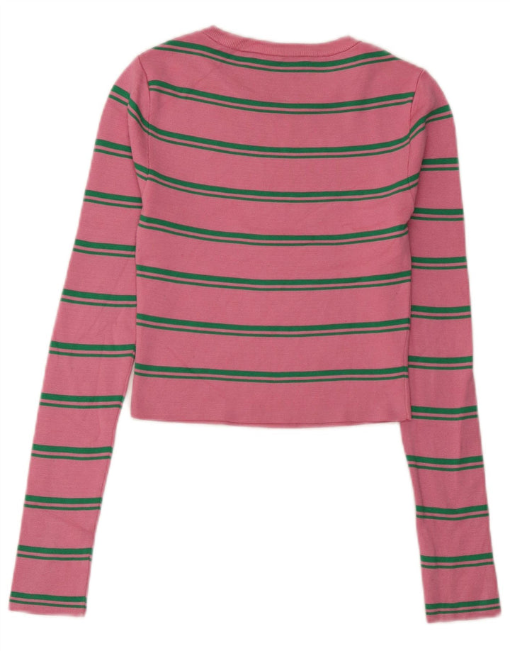 Zara Damen Crop Top Langarm UK 8 Small Rosa gestreift Polyamid