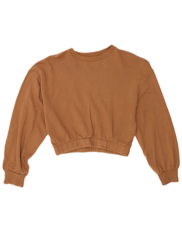 Zara Womens Loose Fit Crop Sweatshirt Pullover UK 10 Small Braune Baumwolle