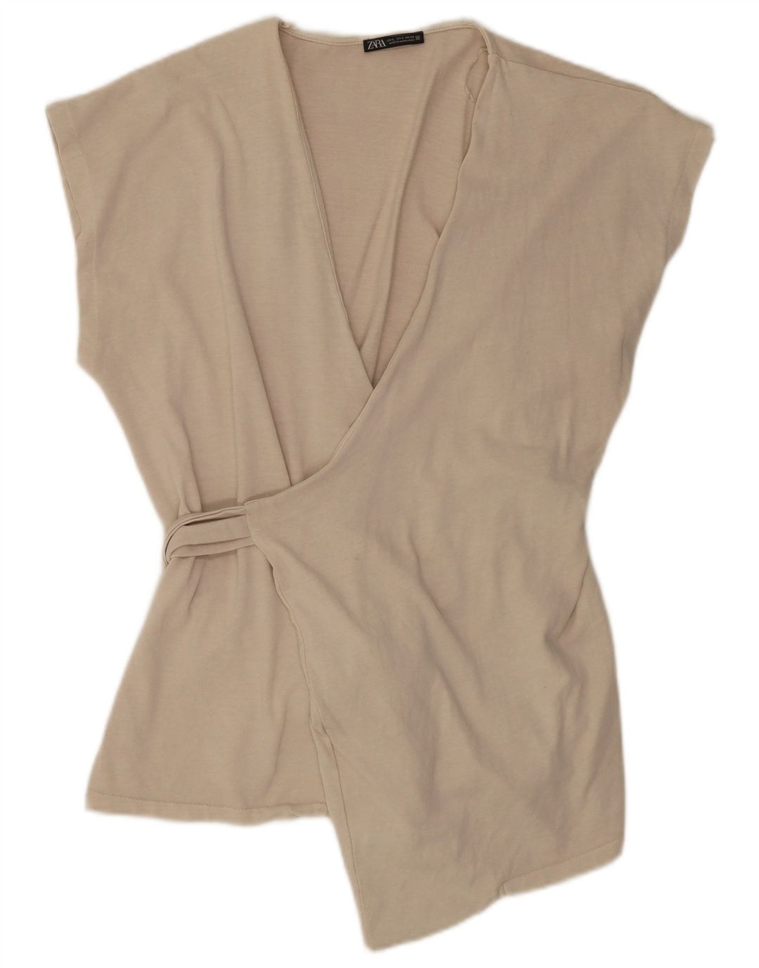 Zara Damen Wickelblusenoberteil UK 16 Large Beige Baumwolle