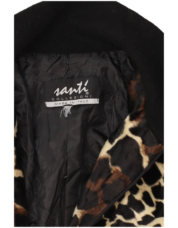 Vintage Damen Bomberjacke UK 12 Medium Schwarz Animal Print