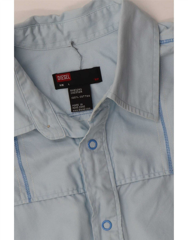 Diesel Herren-Kurzarmhemd, groß, blau gestreift, Baumwolle