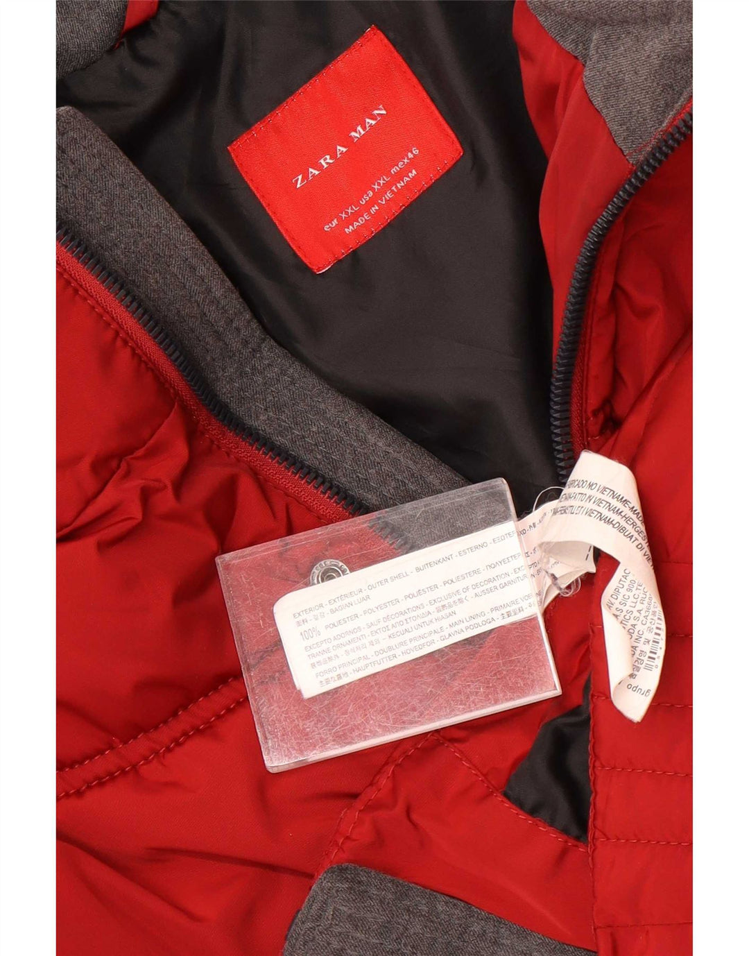 Zara Herren-Jacke mit Kapuze, gepolstert, UK 44 2XL, rotes Polyester