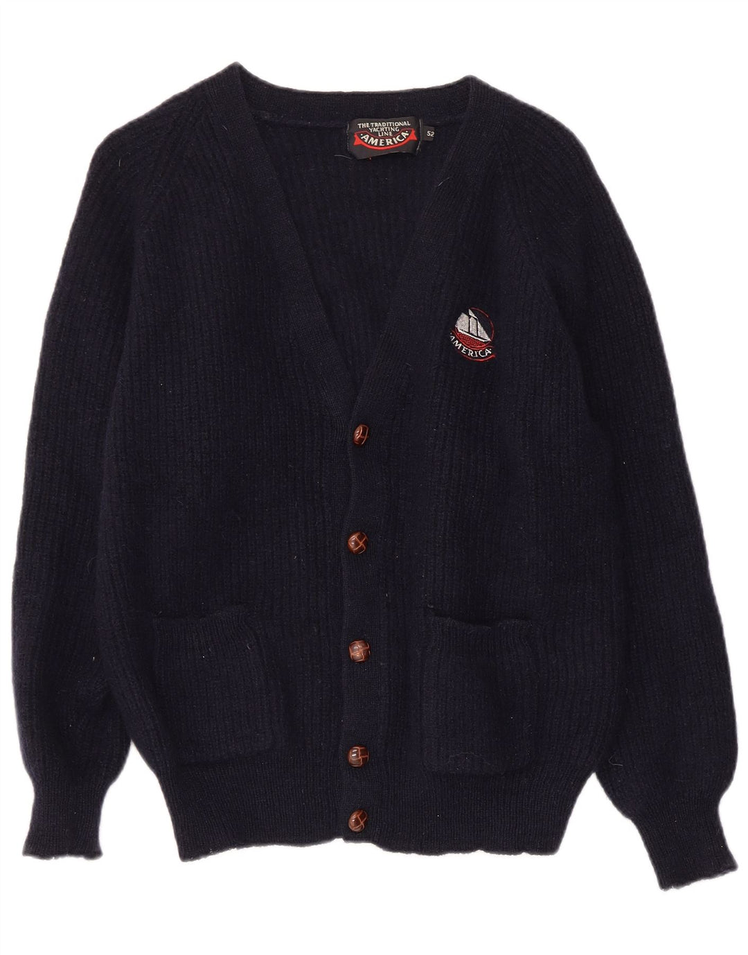 AMERICA Damen Strickjacke IT 52 2XL Marineblaue Wolle