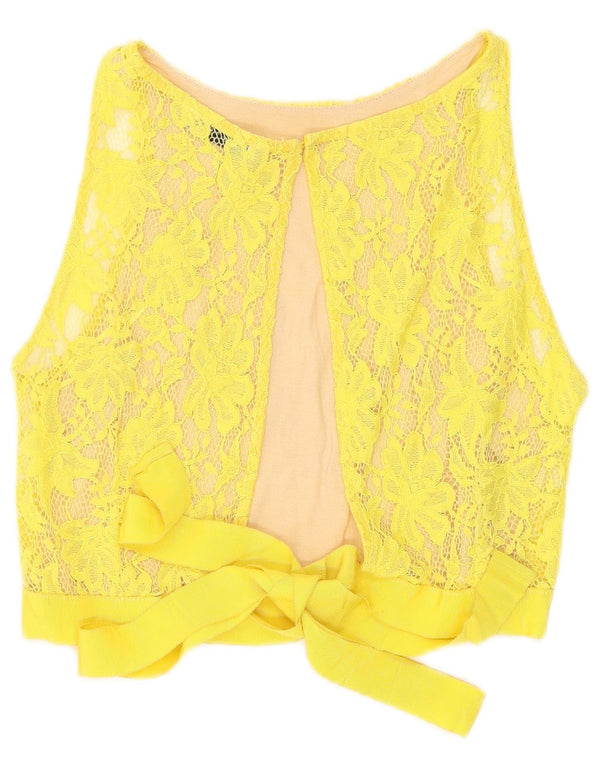 Ärmelloses Crop-Top aus Spitze von Zara für Damen, Gr. 8, klein, gelb geblümt