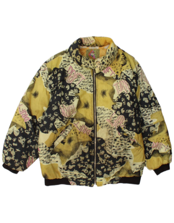 Vintage Damen Grafische Bomberjacke UK 18 XL Gelber Tierdruck