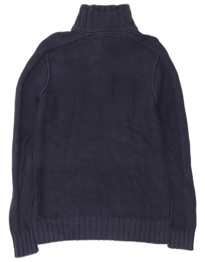 Tommy Hilfiger Herren-Pullover mit Knopfkragen, groß, marineblaue Baumwolle