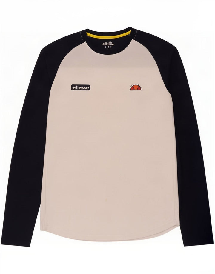 Ellesse Herren-Top, langärmelig, klein, weiß, Farbblock, Polyester