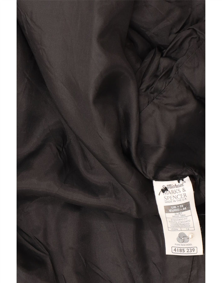 Marks & Spencer Damen 1-Knopf-Blazerjacke UK 16 Große schwarze Wolle