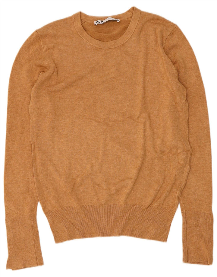 Zara Damen-Pullover mit Rundhalsausschnitt, Gr. 40, Größe L, Beige