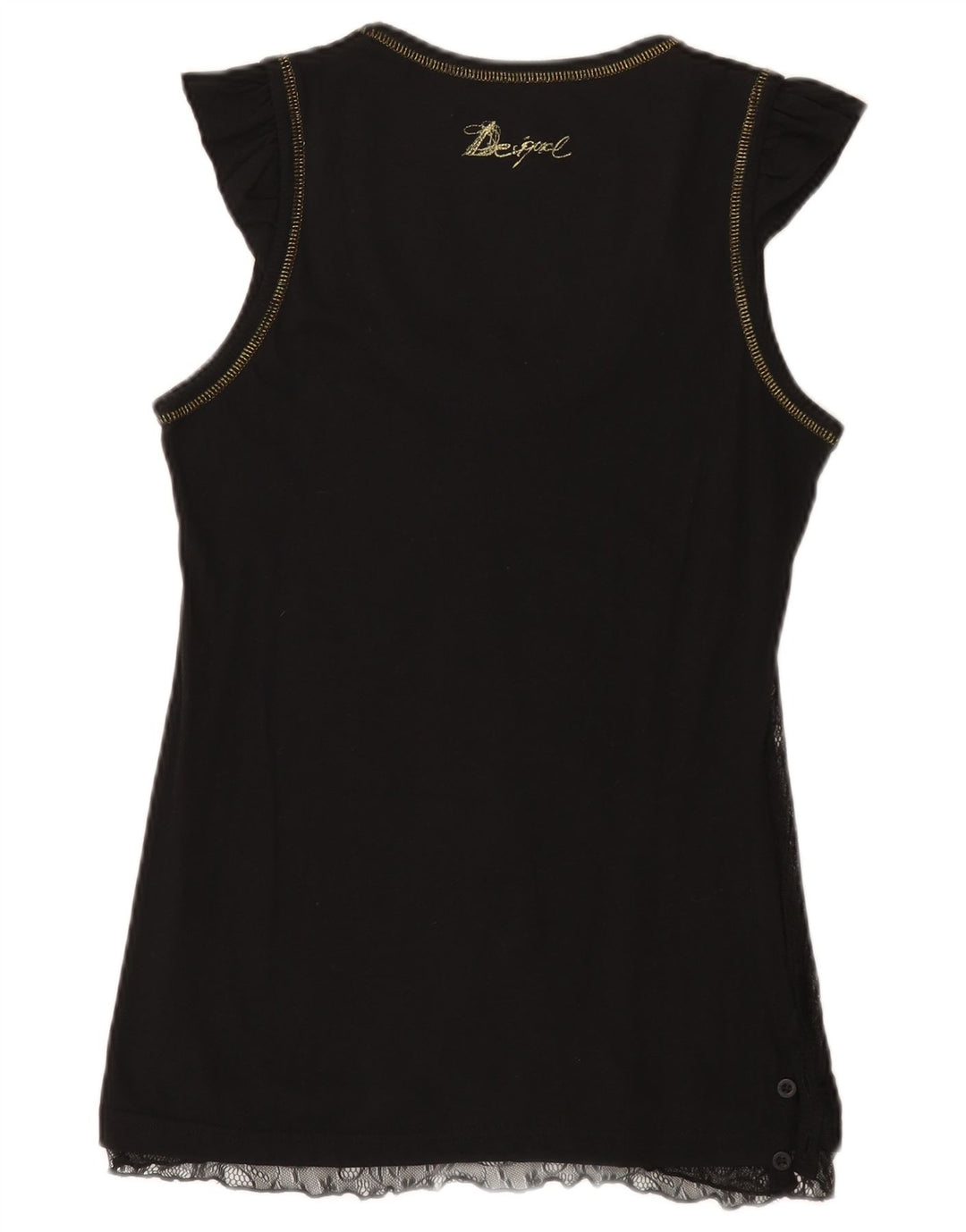Desigual Damen Weste Top UK 14 Große schwarze Baumwolle
