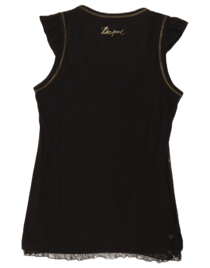Desigual Damen Weste Top UK 14 Große schwarze Baumwolle