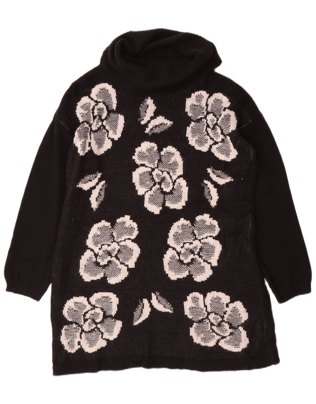 Marks & Spencer Damen-Pullover mit Rollkragen, Gr. 14, Mittelschwarz mit Blumenmuster