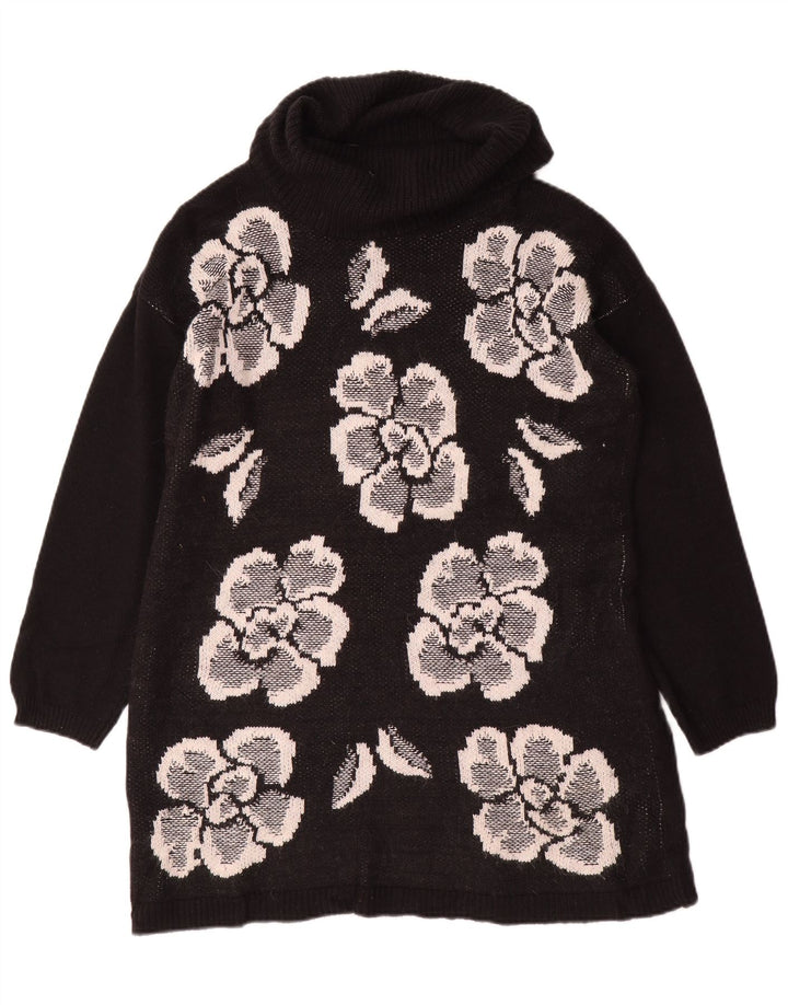 Marks & Spencer Damen-Pullover mit Rollkragen, Gr. 14, Mittelschwarz mit Blumenmuster