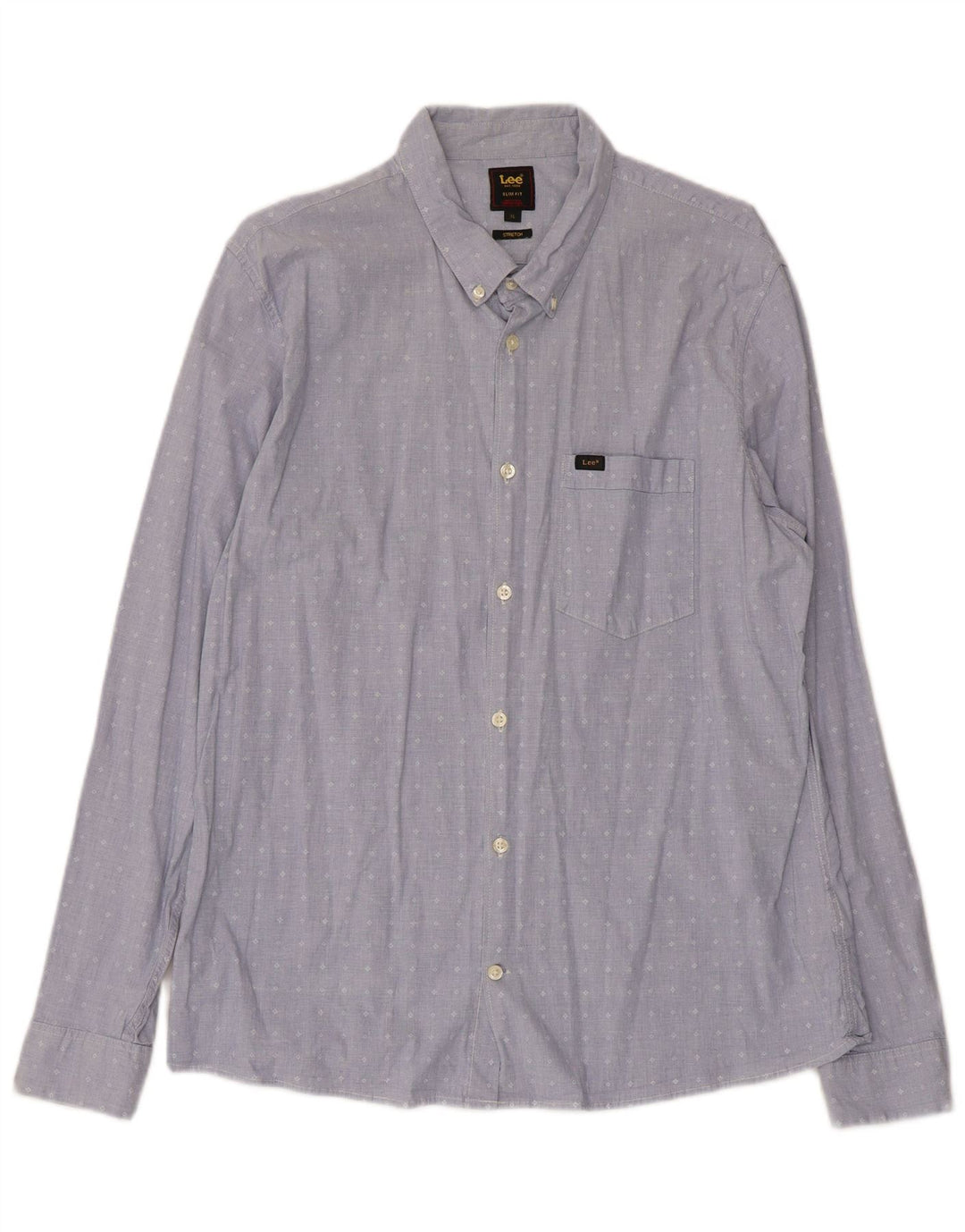Lee Herren-Stretch-Slim-Fit-Hemd XL aus blauer, geometrischer Baumwolle