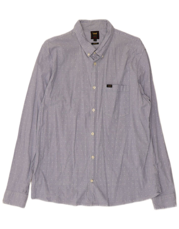 Lee Herren-Stretch-Slim-Fit-Hemd XL aus blauer, geometrischer Baumwolle