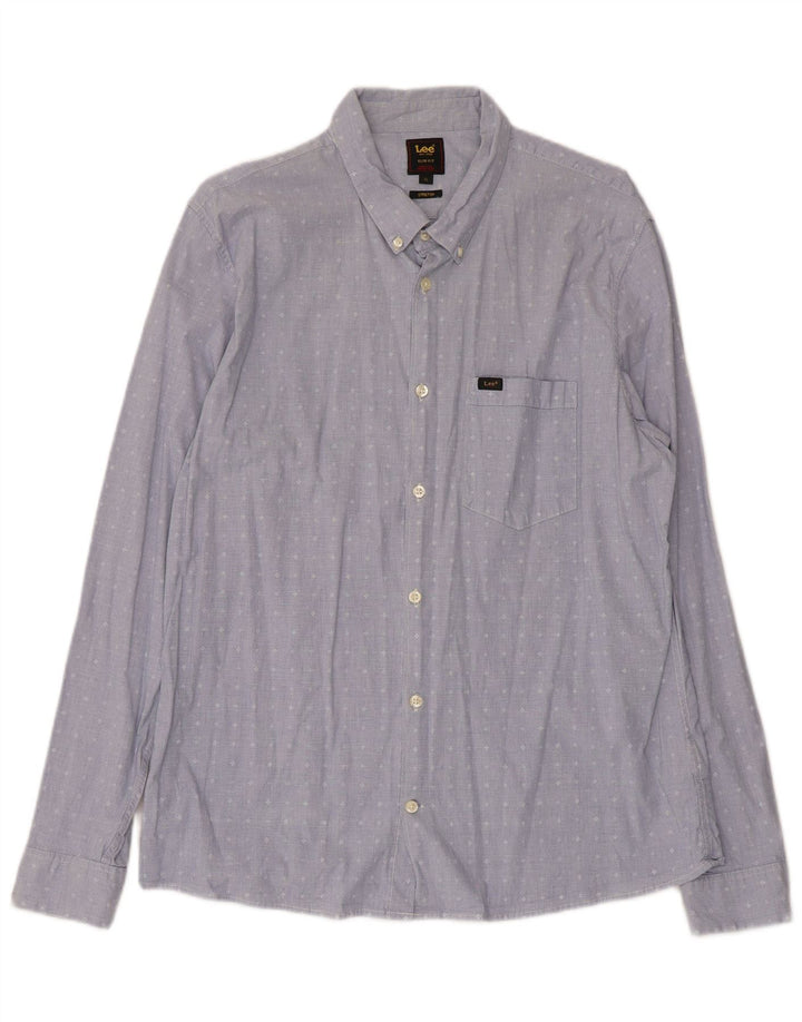 Lee Herren-Stretch-Slim-Fit-Hemd XL aus blauer, geometrischer Baumwolle