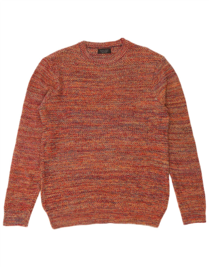 Zara Herren-Pullover mit Rundhalsausschnitt, mittelgroß, mehrfarbig, geflecktes Acryl