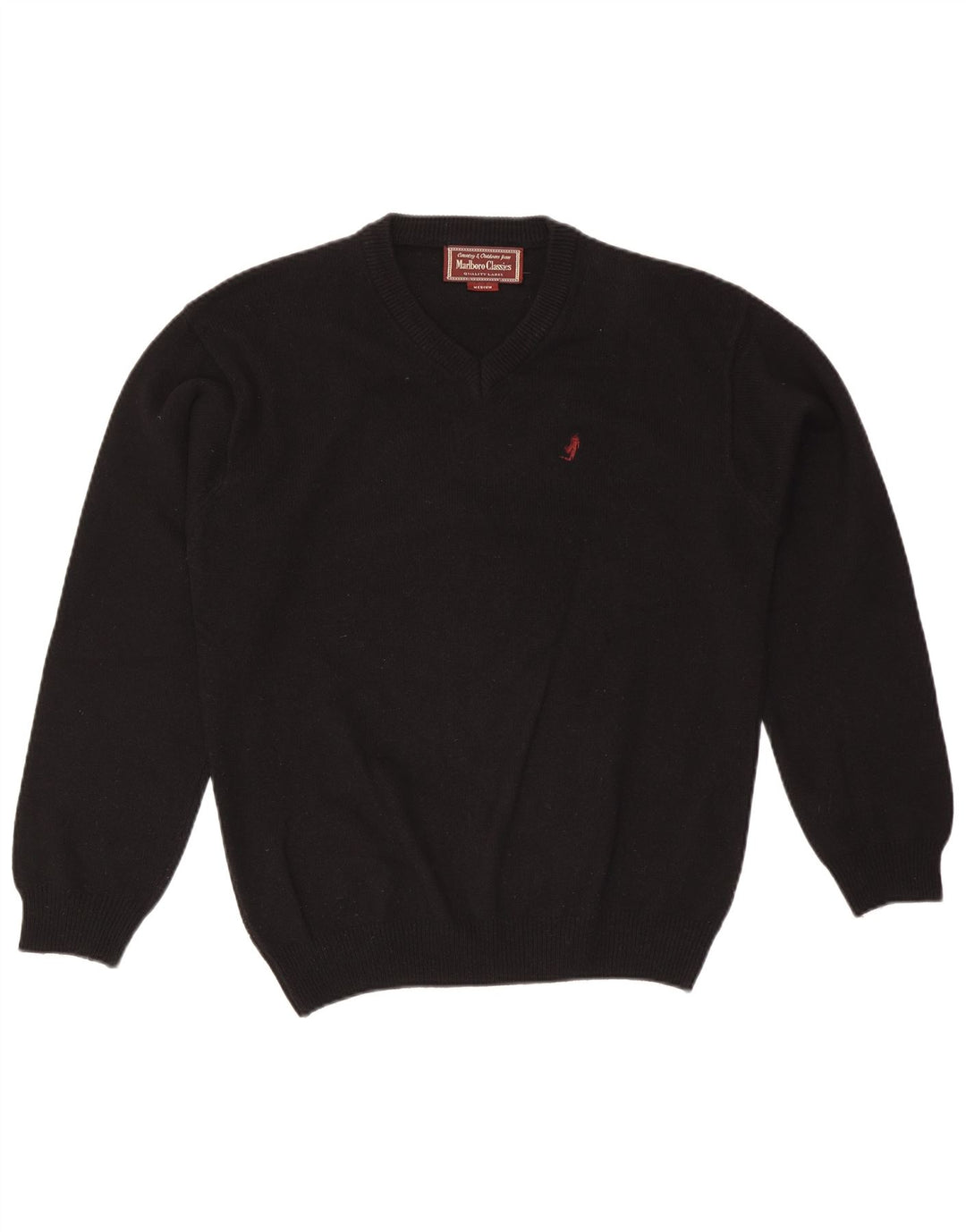 Marlboro Classics Herren-Pullover mit V-Ausschnitt, mittelschwarze Wolle
