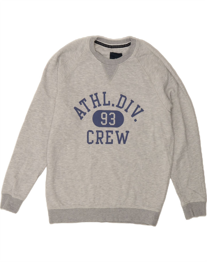 CREW CLOTHING Mens Graphic Sweatshirt Jumper Medium Grey Cotton Vintage Crew Clothing and Second-Hand Crew Clothing from Messina Hembry 