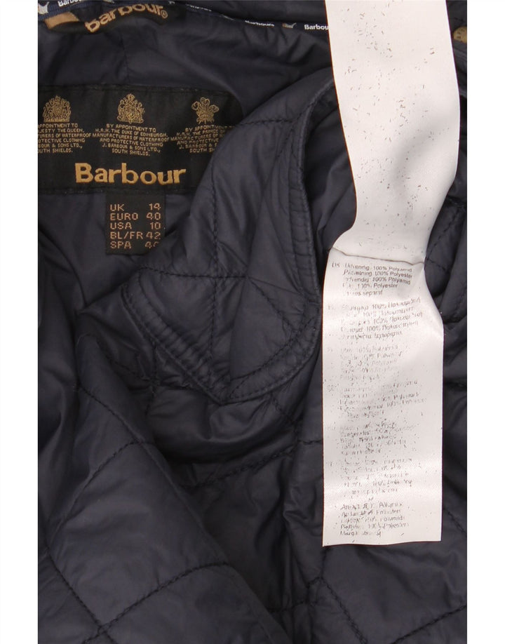 Barbour Womens Hooded Quilted Overcoat UK 14 Large Navy Blue Polyamid
