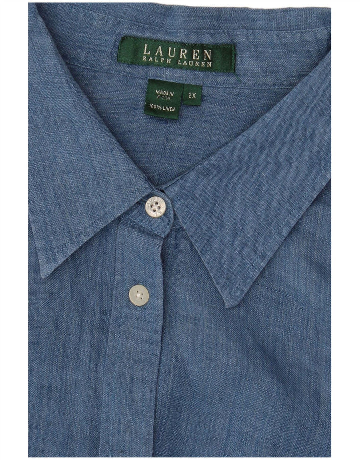 Ralph Lauren Damen Übergroße Kurzarm-Hemdbluse UK 20 2XL Blau