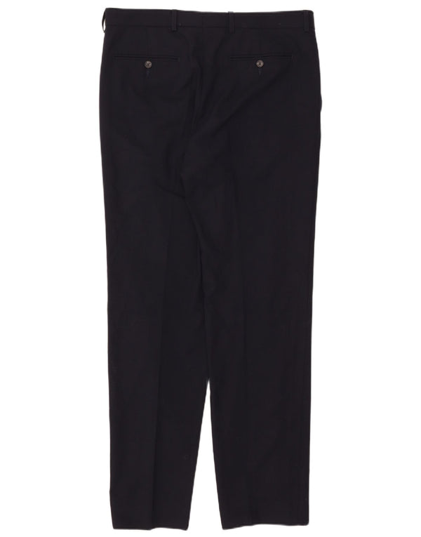 Marks & Spencer Mens Tailored Straight Suit Trousers W34 L33 Navy Blue Wool