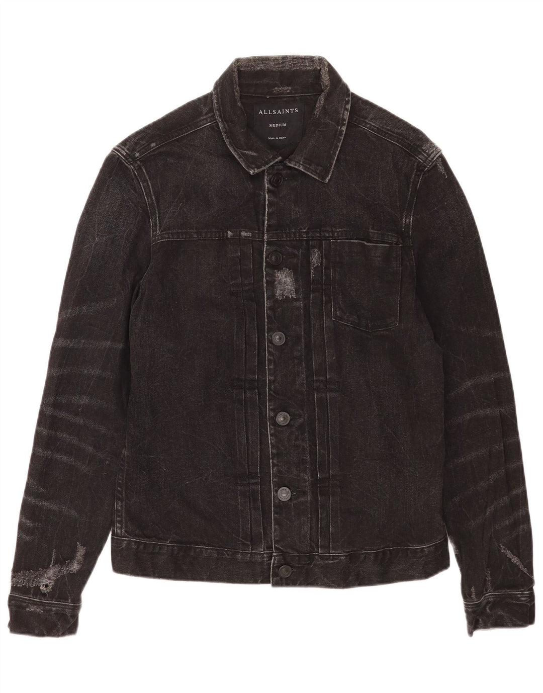 All Saints Distressed Jeansjacke für Herren, UK 38, mittelschwarz, Baumwolle
