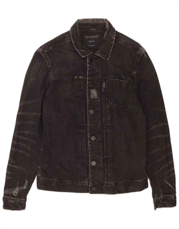 All Saints Distressed Jeansjacke für Herren, UK 38, mittelschwarz, Baumwolle