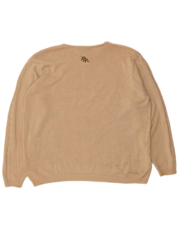 Tulchan Damen-Pullover mit U-Boot-Ausschnitt, Gr. 18, XL, Beige, Blumenmuster, Baumwolle