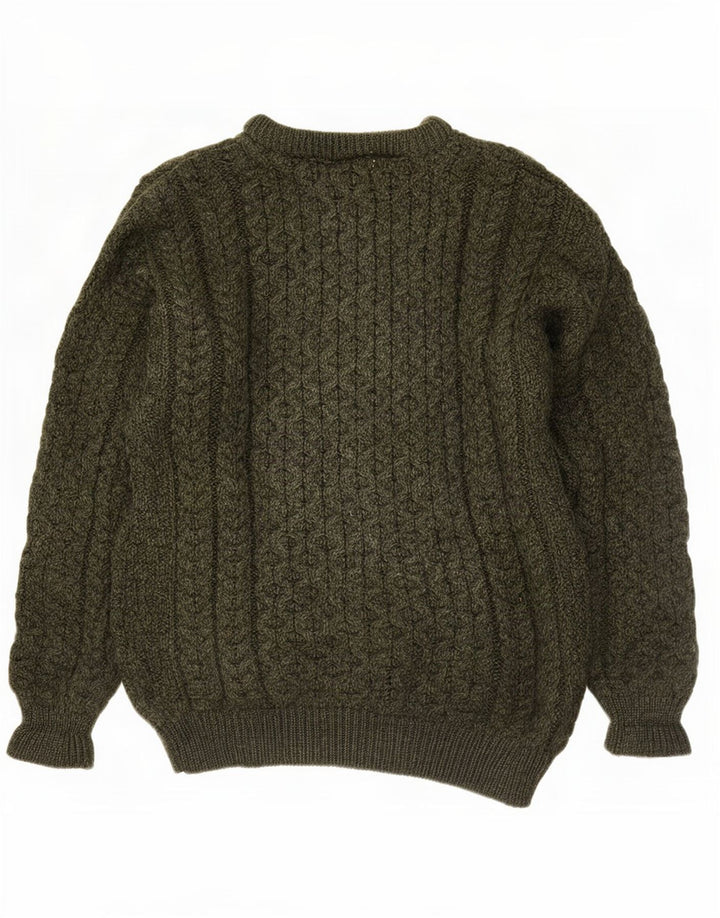 Aran Crafts Herren-Pullover mit Rundhalsausschnitt, Größe S, grüne Merinowolle