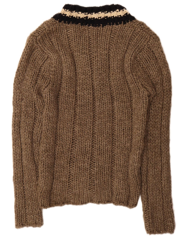 Zara Herren-Pullover mit V-Ausschnitt, großes braun gestreiftes Acryl