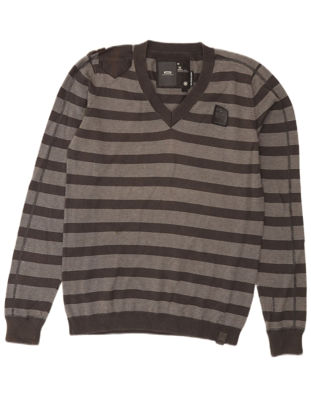 G-Star Herren-Pullover mit V-Ausschnitt aus mittelgrauer, gestreifter Baumwolle
