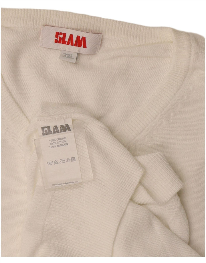 Slam Herren-Pullover mit V-Ausschnitt, 3XL, weiße Baumwolle
