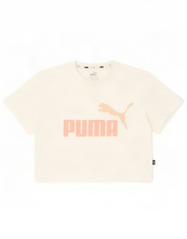 Puma Mädchen Crop Graphic T-Shirt Top 11–12 Jahre, weiße Baumwolle