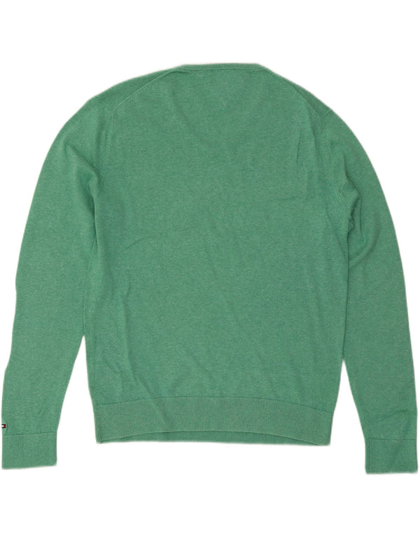 Tommy Hilfiger Herren-Pullover mit V-Ausschnitt, XL, grüne Baumwolle