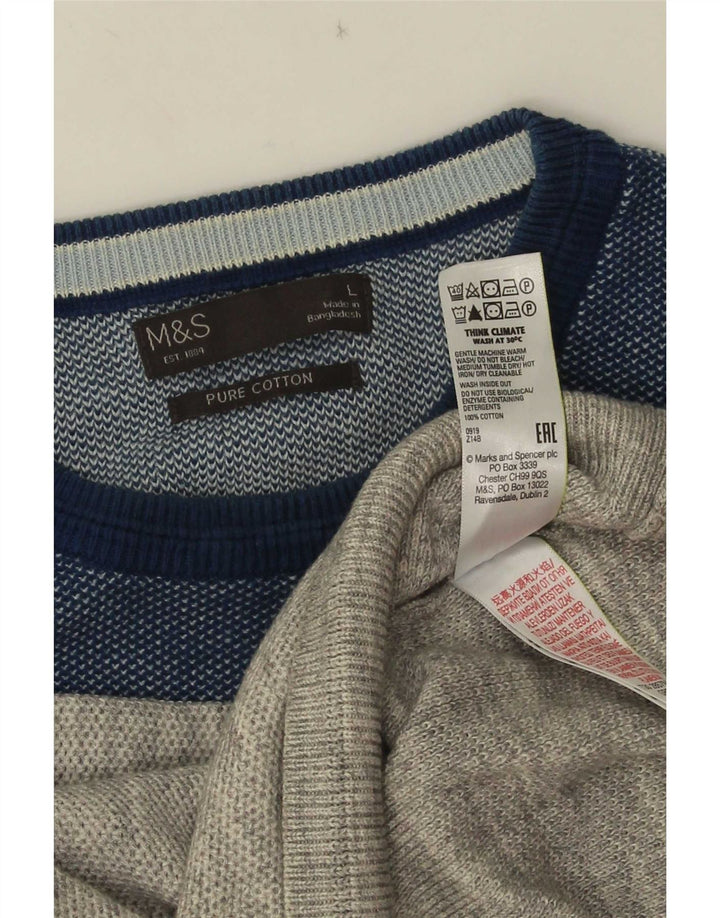 Marks & Spencer Herren-Pullover mit Rundhalsausschnitt, groß, graue Blockfarben-Baumwolle
