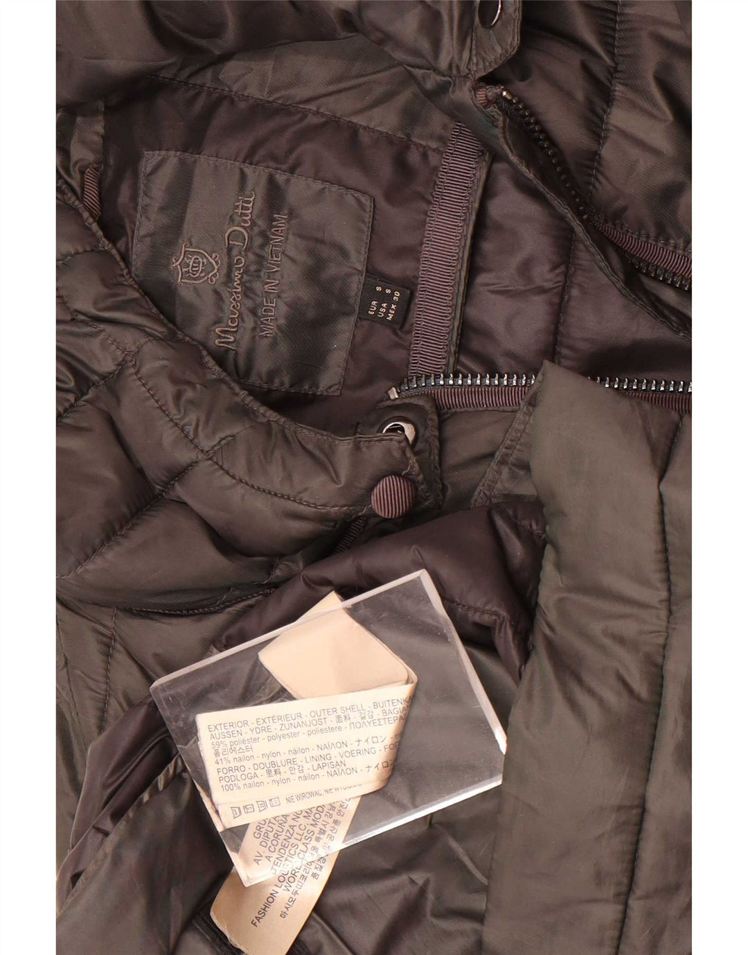 Massimo Dutti Wattierter Damenmantel mit Kapuze, UK 10, Größe S, Khaki, Polyester