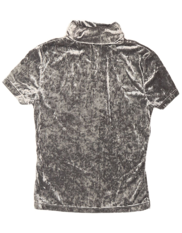 Vintage Damen Velours T-Shirt Top UK 12 Mittelgraues Polyester