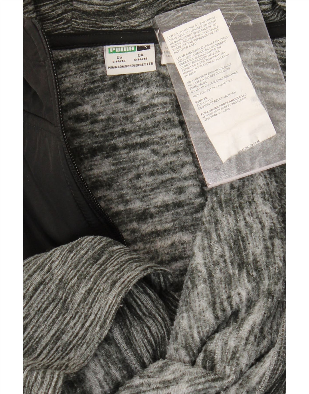 PUMA Jungen-Kapuzenpullover mit Reißverschluss, 14–15 Jahre, groß, graues Farbblock-Polyester