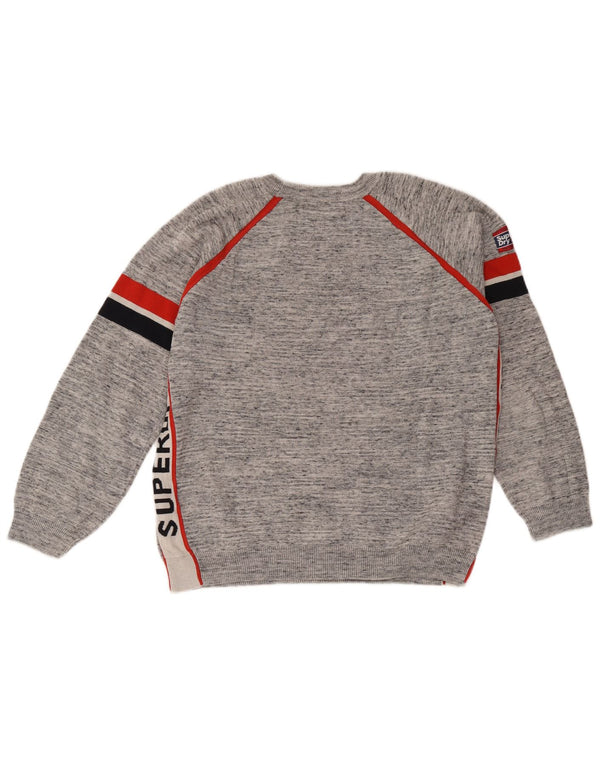 Superdry Herren-Pullover mit grafischem Rundhalsausschnitt, groß, Grau, Farbblock