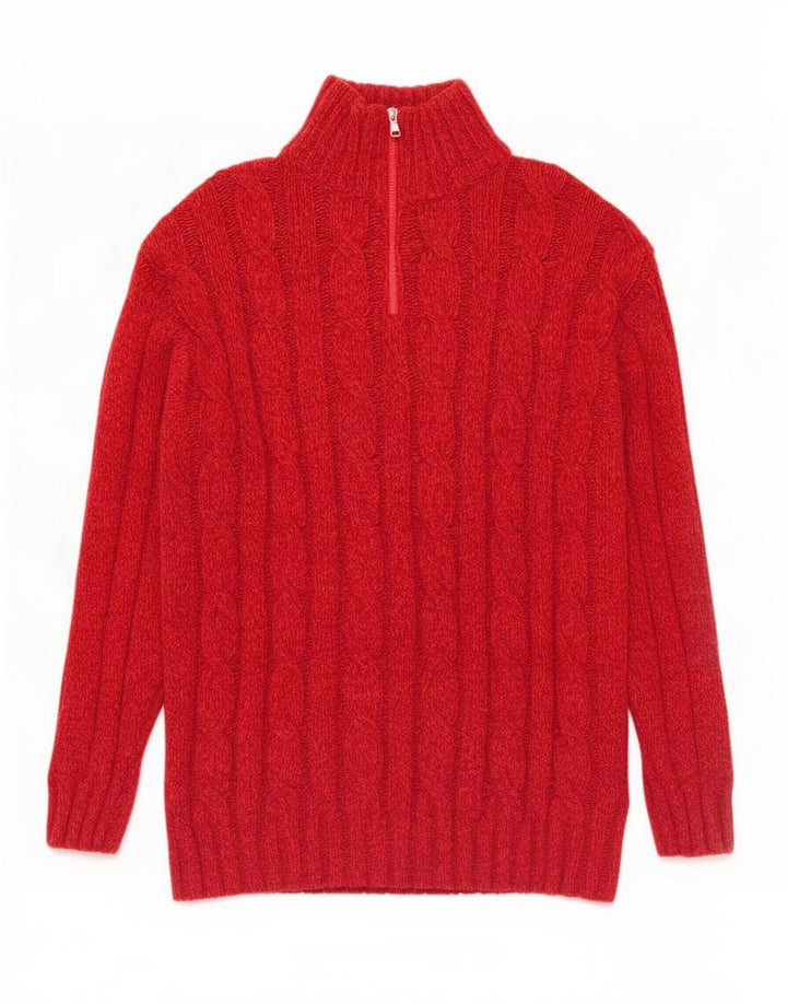 Vintage Herren-Pullover mit Reißverschluss, große rote Wolle