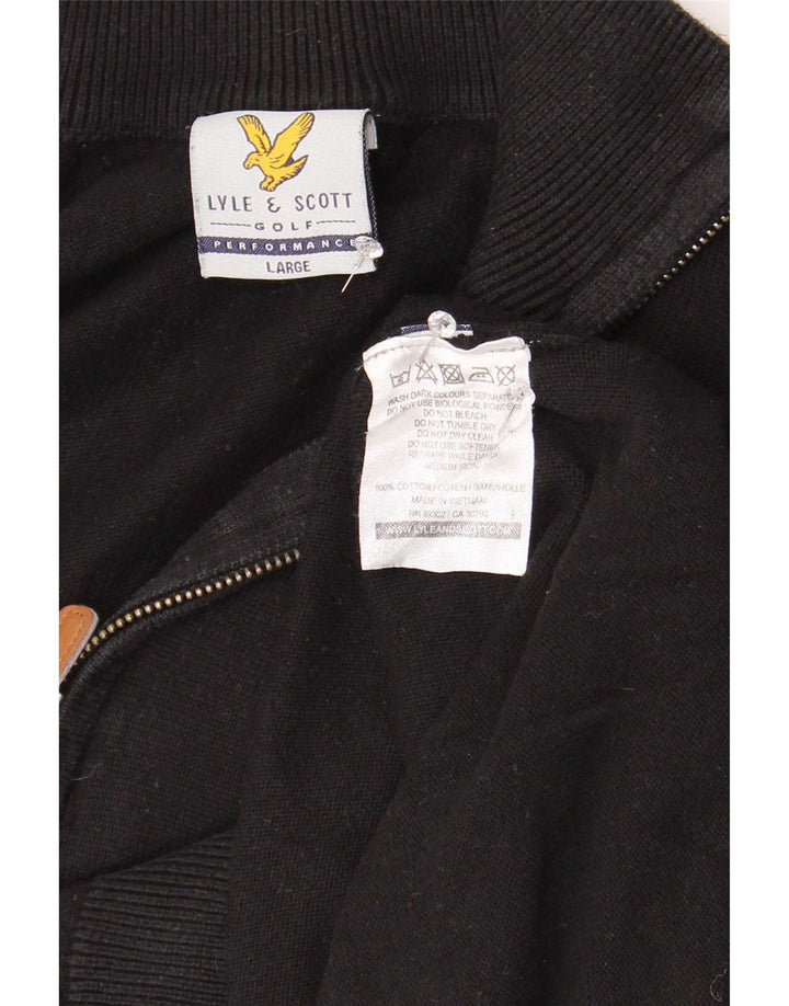 Lyle & Scott Herren-Pullover mit Reißverschluss am Hals, groß, aus schwarzer Baumwolle