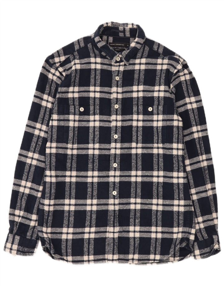 French Connection Herren-Flanellhemd mit lockerer Passform, Mittelblau kariert